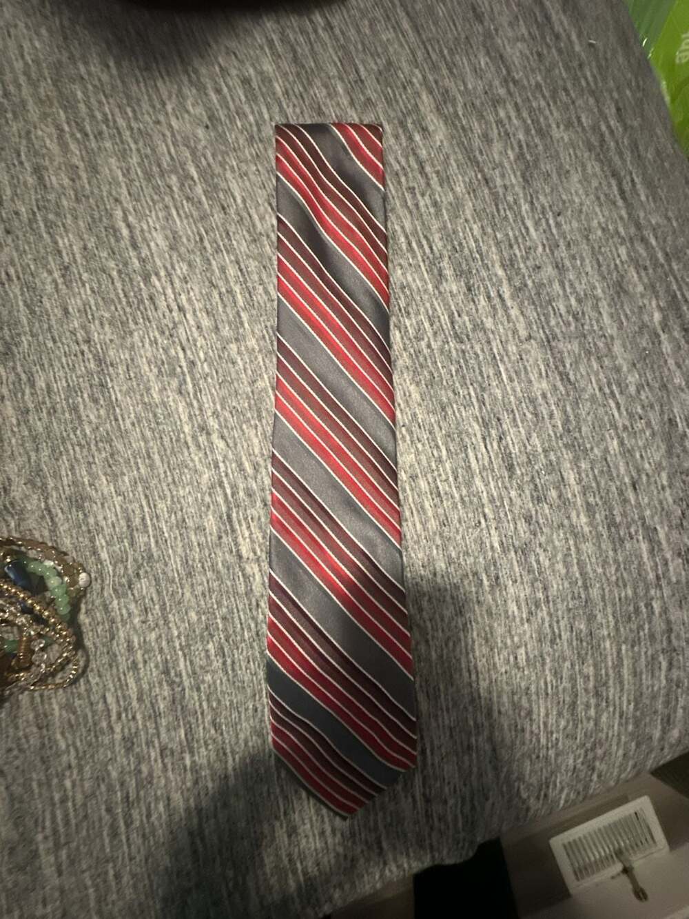 Stafford Tailored Culture Men's Red, Gray, and White Striped Polyester Necktie